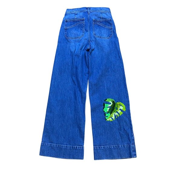 Gap Womens Wide-Leg Denim Jeans Size 27 Leaf‎ Embroidery Boho - Picture 2 of 9